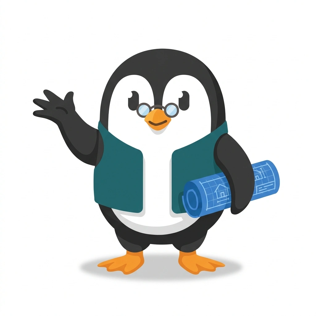 Pip the Penguin, the guide who teaches the Everyday English for Beginners course