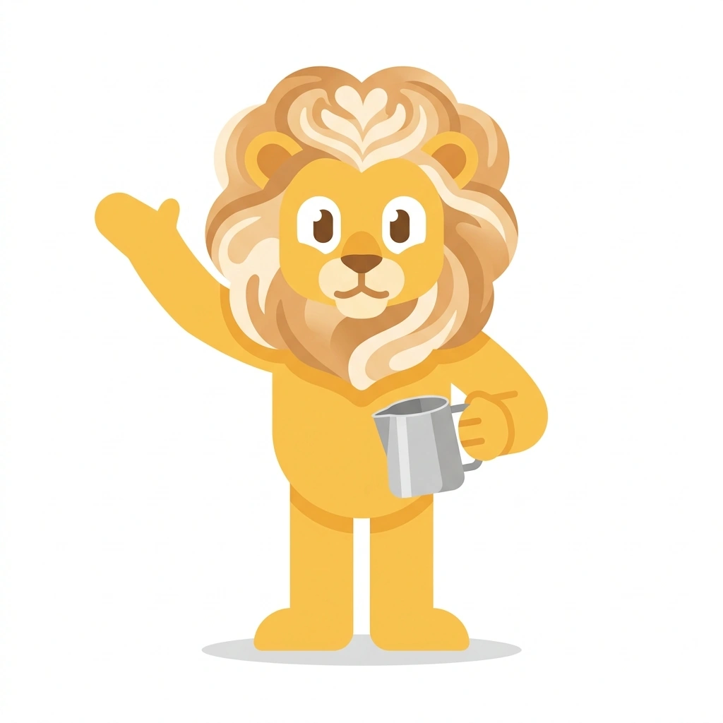 Leo the Latte Lion, the guide who teaches the Latte Art: The Canvas in the Cup course