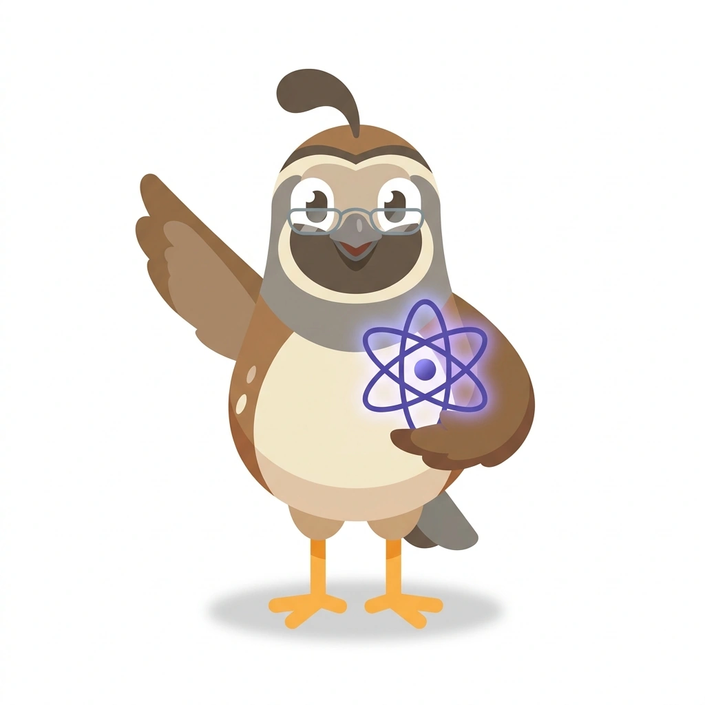 Quinn the Quail, the guide who teaches the Quantum Frameworks for Everyday Life course