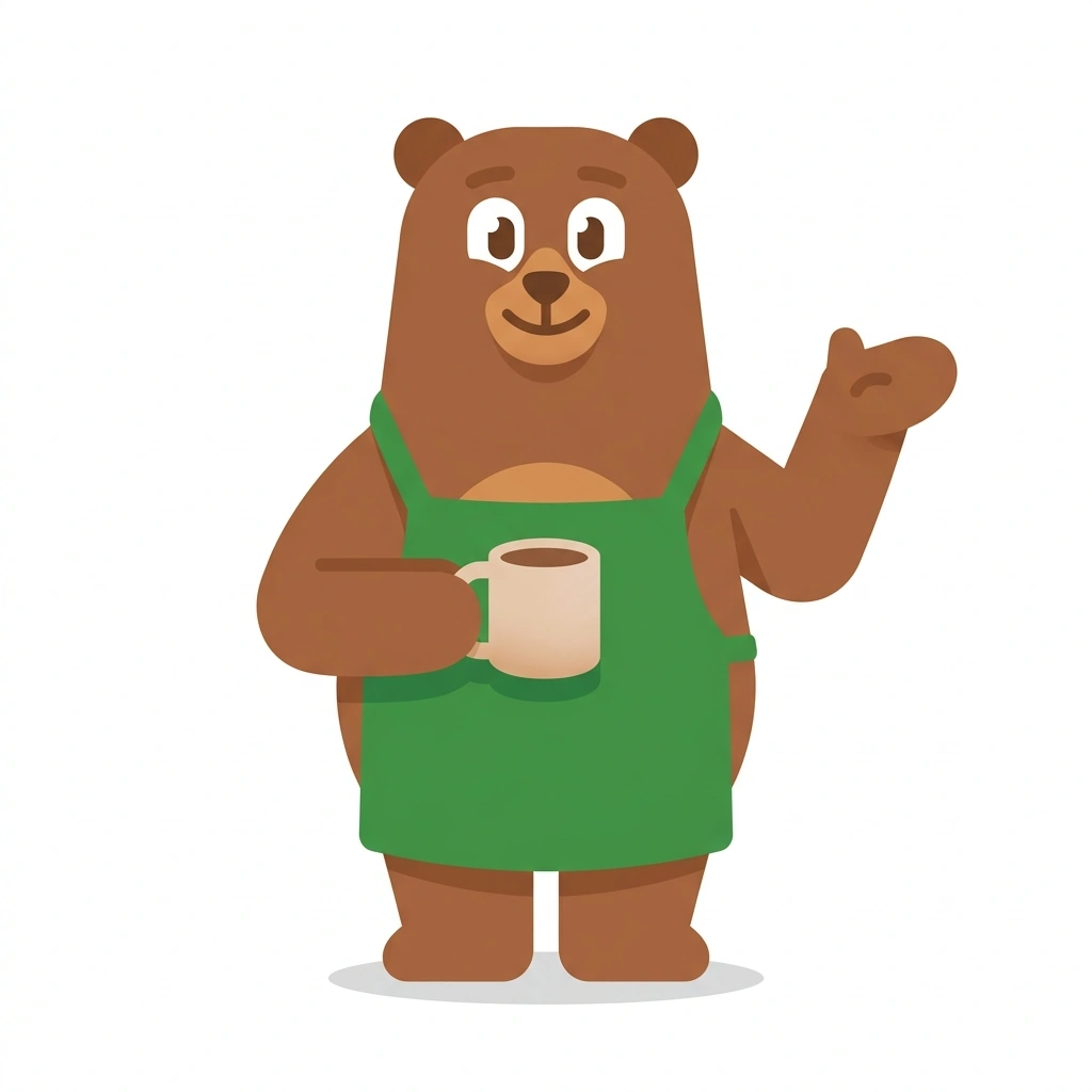 Bean-Bean the Bear, the guide who teaches the Brewing Better Coffee course