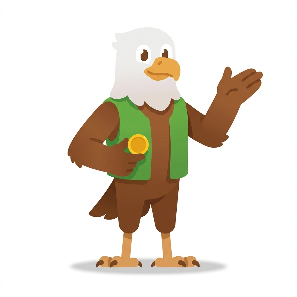 Ernie the Eagle, the guide who teaches the Investing on a Budget with E-Trade course