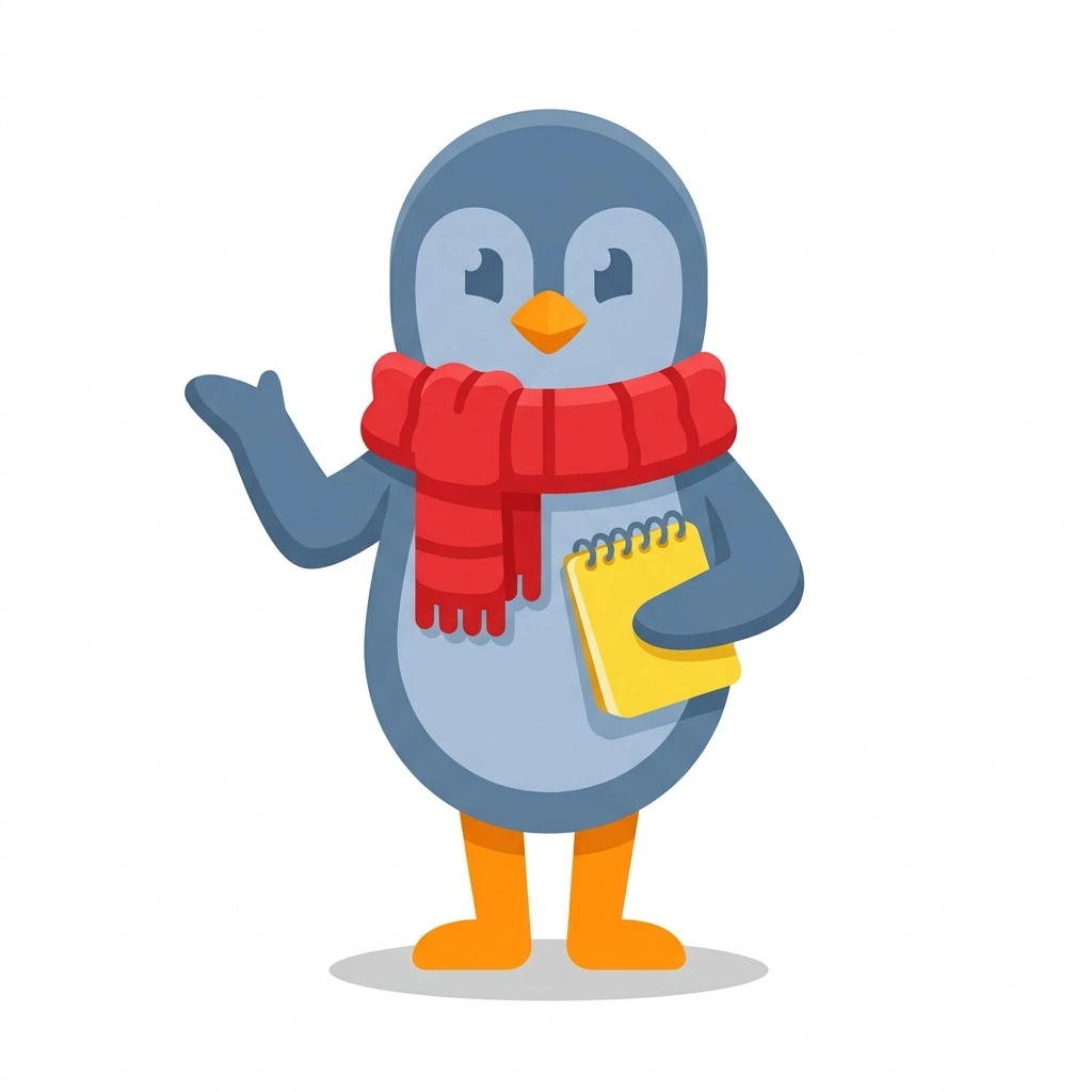 Pip the Penguin, the guide who teaches the English for Real Life course