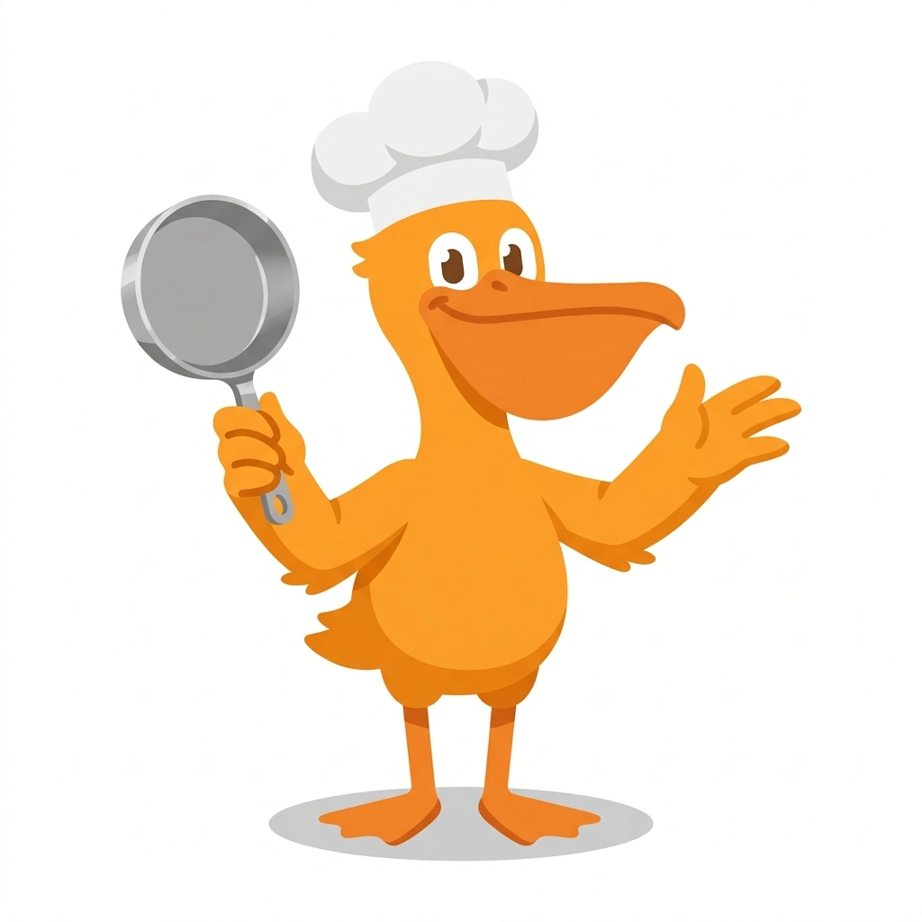 Pepper the Pelican, the guide who teaches the Cooking Without Recipes course