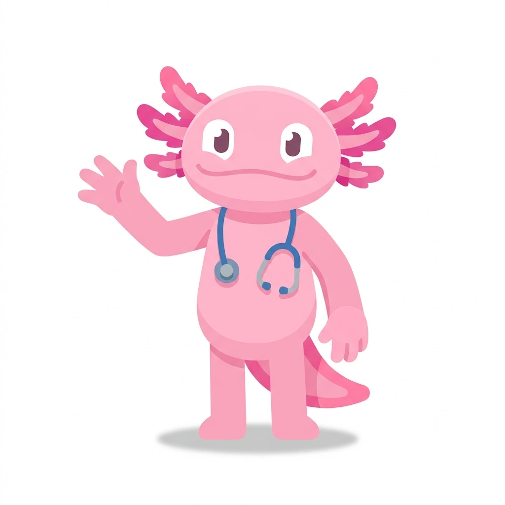 Artie the Axolotl, the guide who teaches the How the Human Body Works course