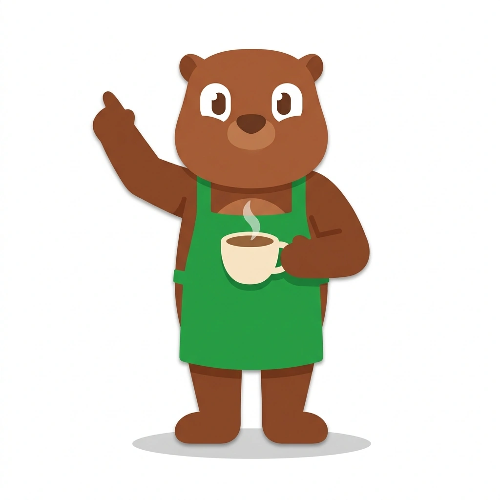 Barista Benny the Beaver, the guide who teaches the Understanding Coffee Drinks course