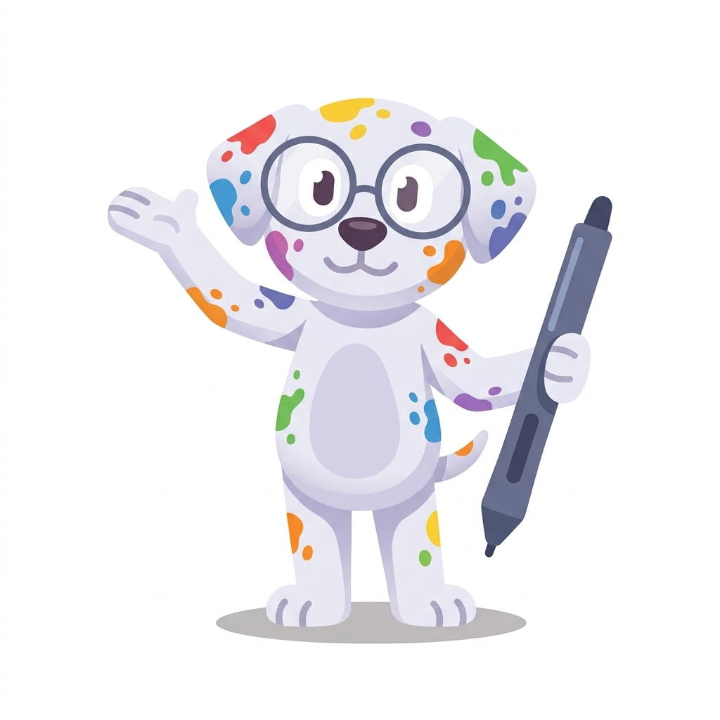 Dottie the Dalmatian, the guide who teaches the Graphic Design in Practice course