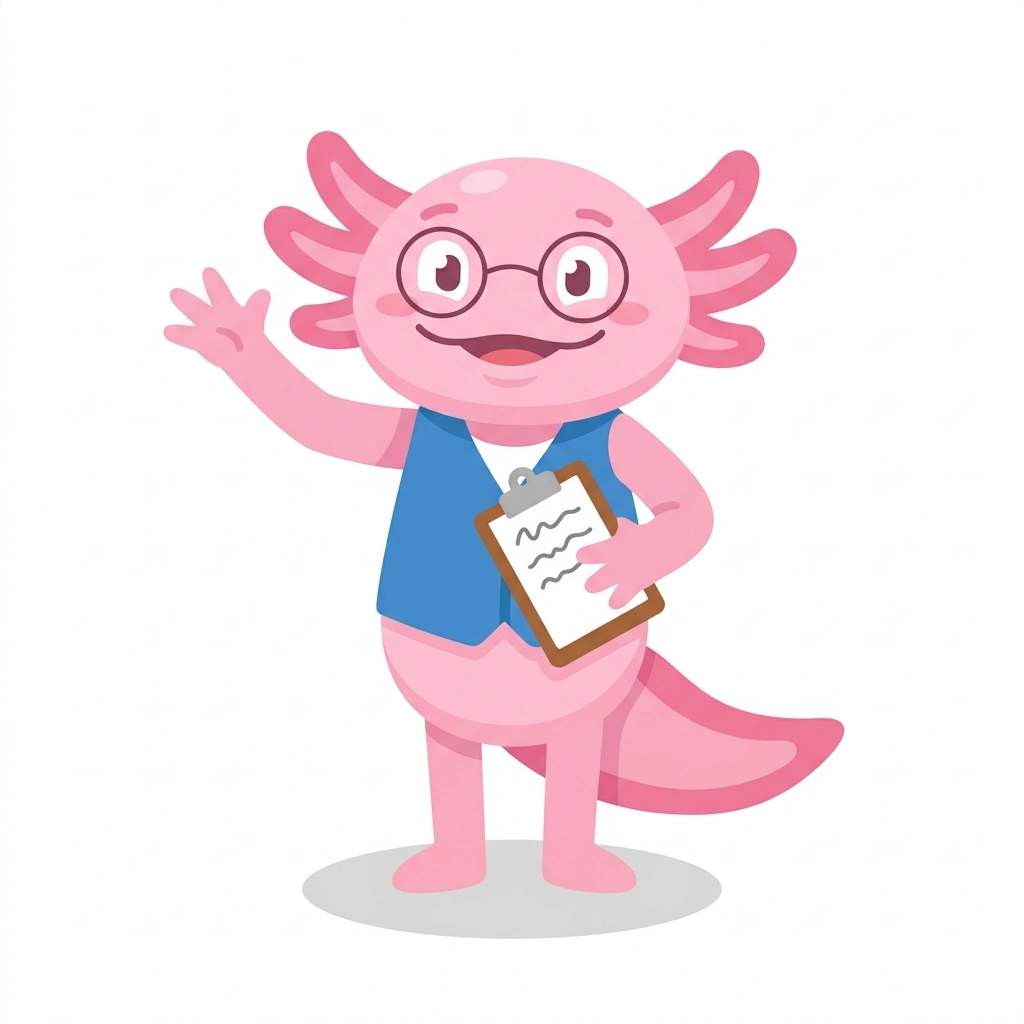 Atlas the Axolotl, the guide who teaches the How the Human Body Is Built course