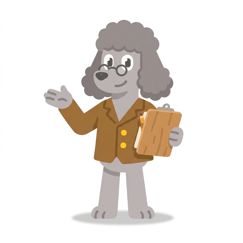 Percy the Pavlov Poodle, the guide who teaches the Psychology: Mind, Brain, and Behavior course