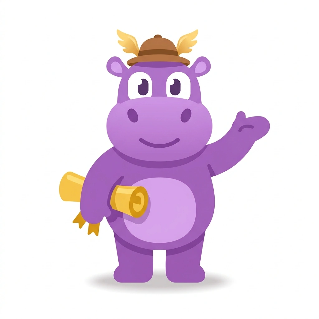Hermie the Hippo, the guide who teaches the Hermeticism: The Seven Laws of the Universe course