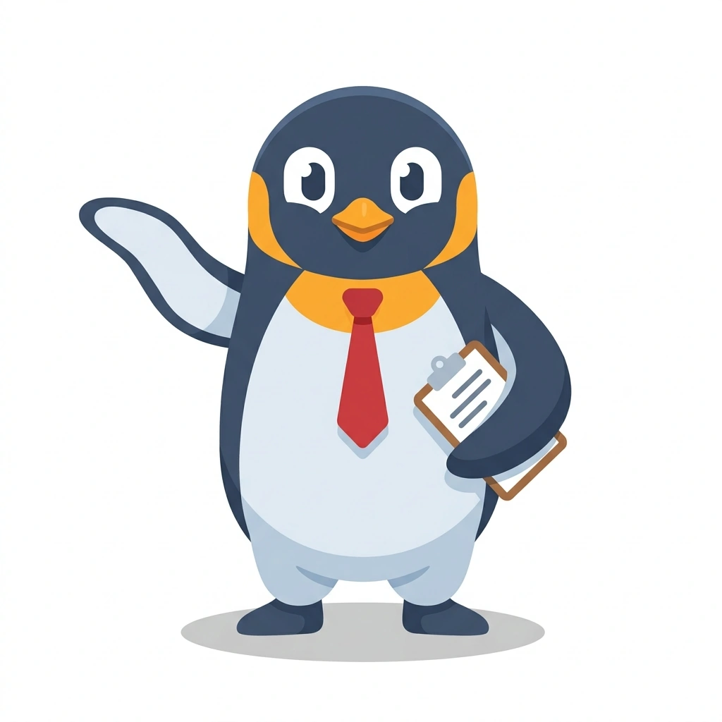 Pippa the Penguin, the guide who teaches the Workplace Psychology course