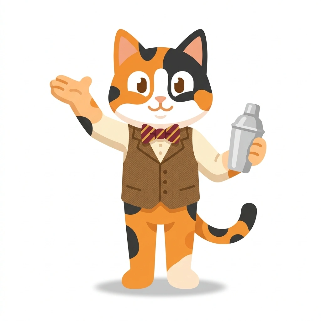 Cooper the Cat, the guide who teaches the Classic Cocktails by Family course