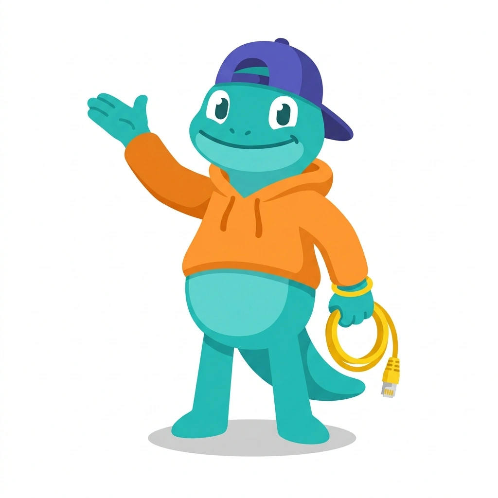 Nico the Network Newt, the guide who teaches the How Computer Networks Move Data course