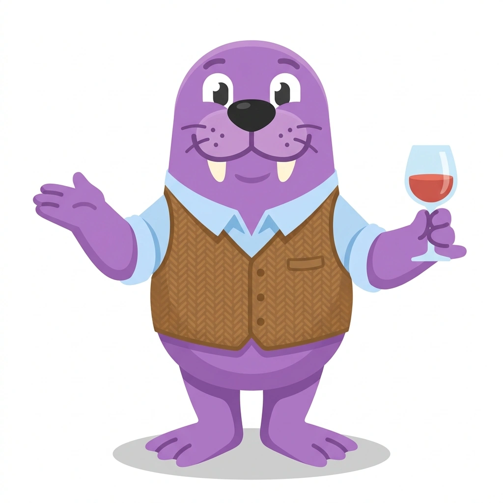 Willa the Walrus, the guide who teaches the How to Taste Wine course