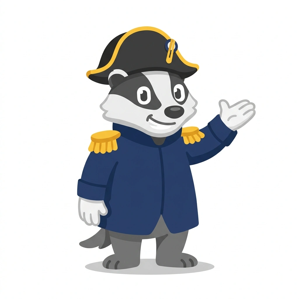Barnaby the Badger, the guide who teaches the Napoleon: The Rise and Fall course