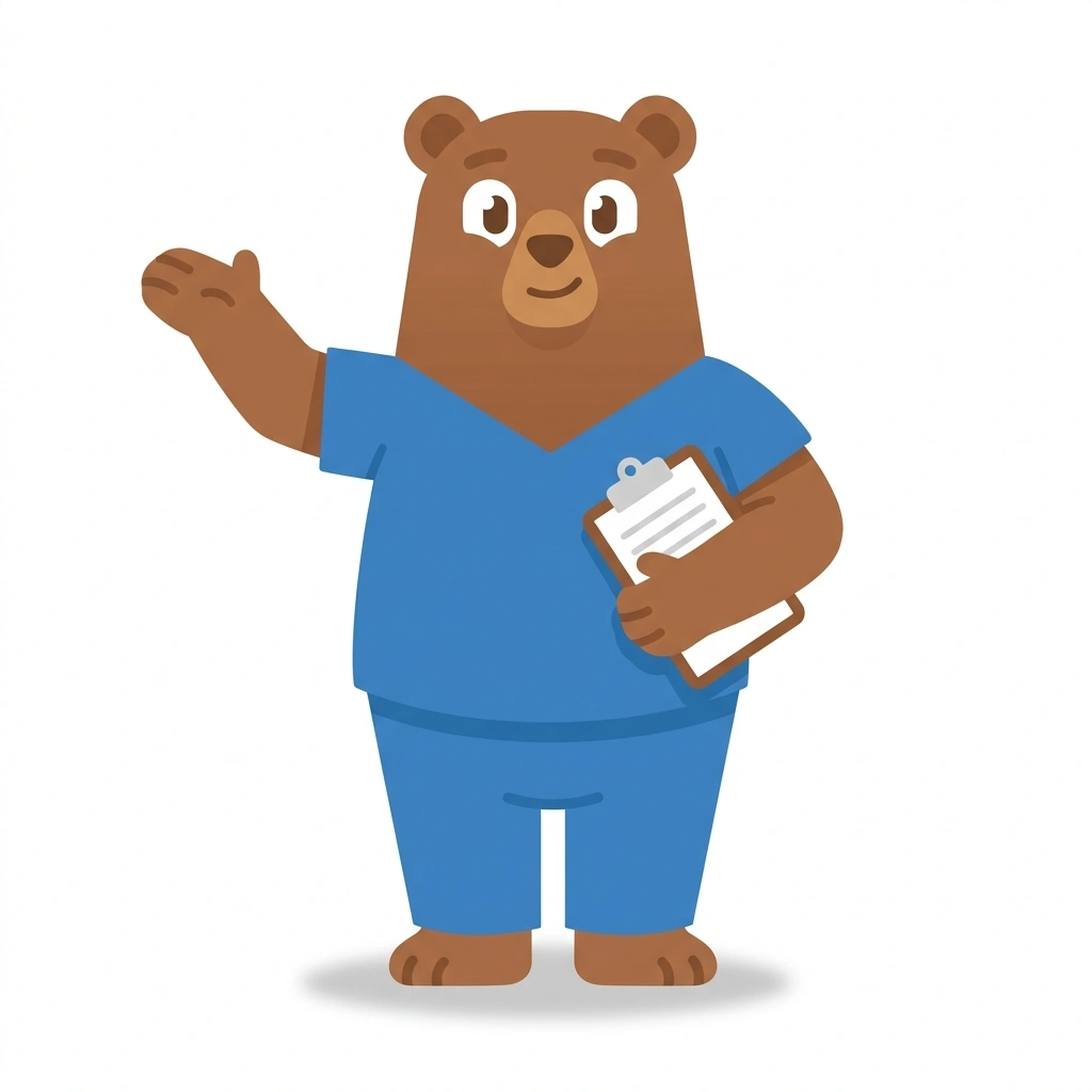 Barnaby the Bear, the guide who teaches the Human Anatomy Foundations course