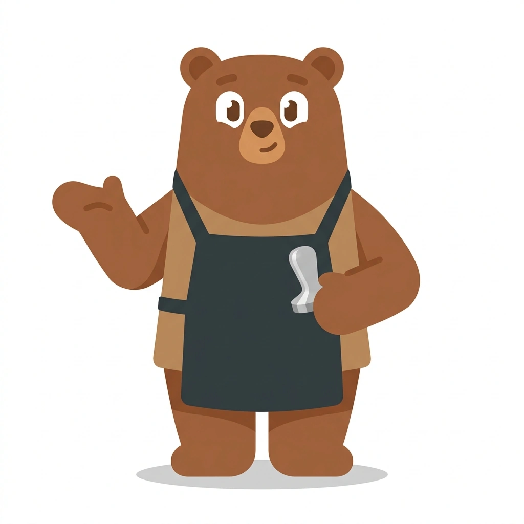 Brewster the Bear, the guide who teaches the Coffee: Dialing, Extraction, and Technique course