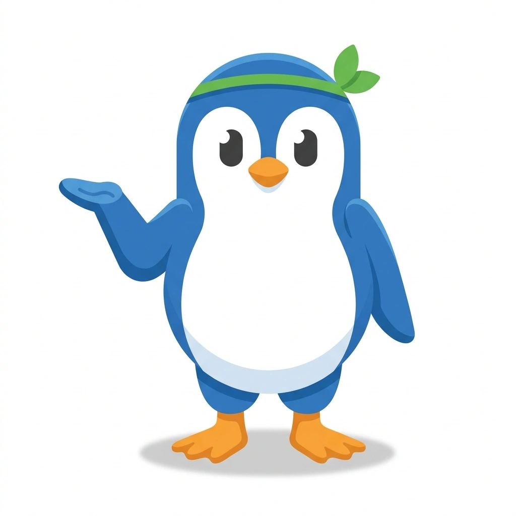 Pippa the Penguin, the guide who teaches the Pilates Anatomy: Movement from Within course