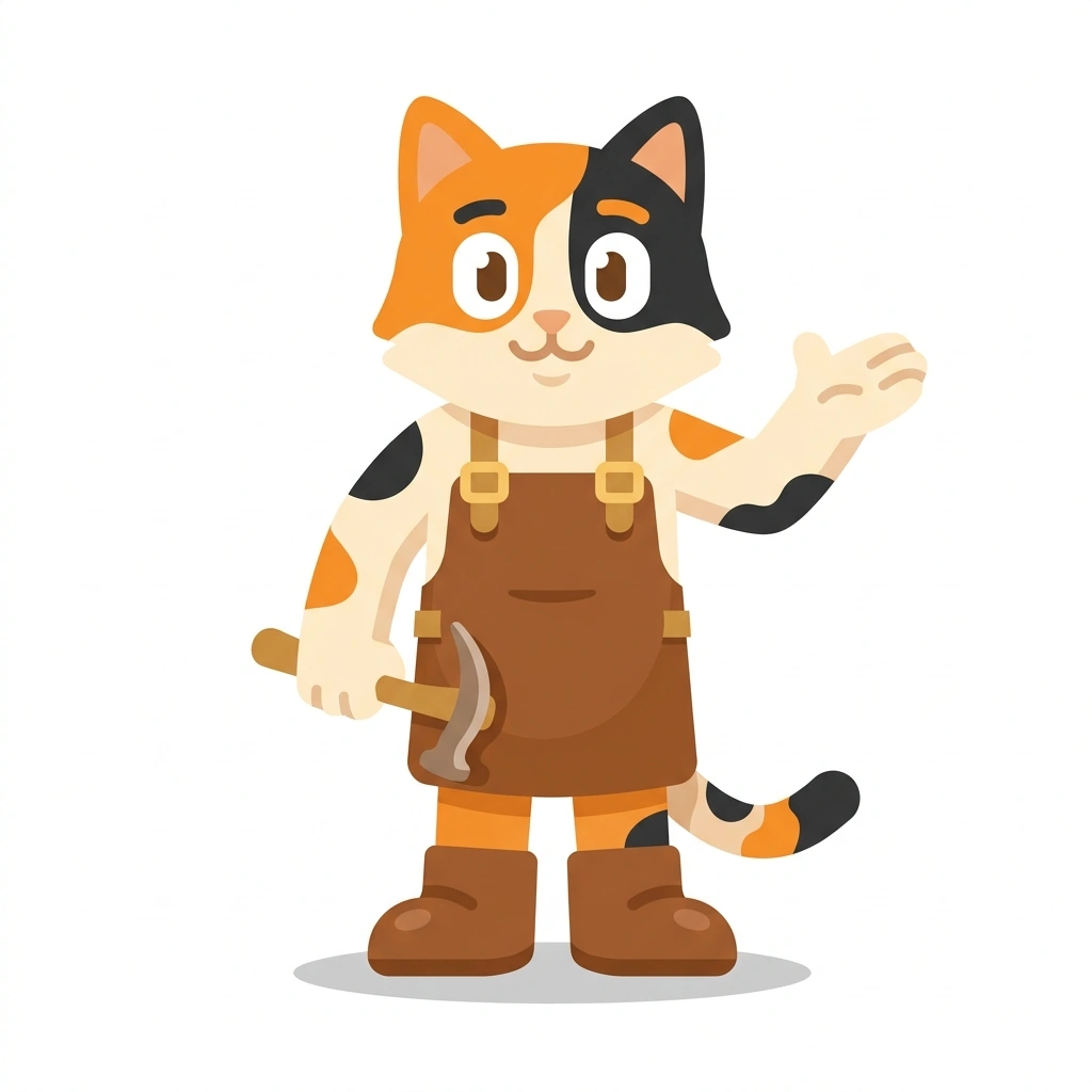 Cordy the Cat, the guide who teaches the Traditional Shoemaking course