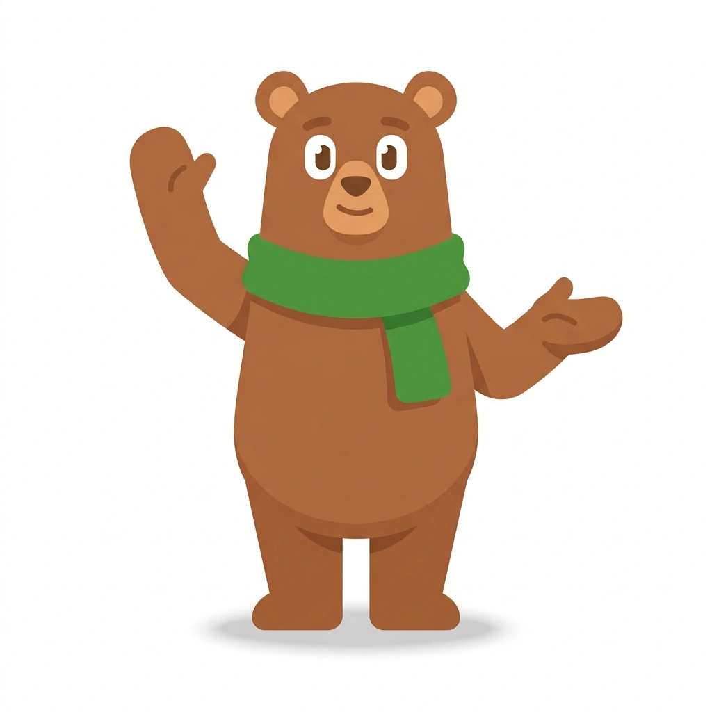 Berti the Bear, the guide who teaches the German Introductions: Stellen Sie sich vor course