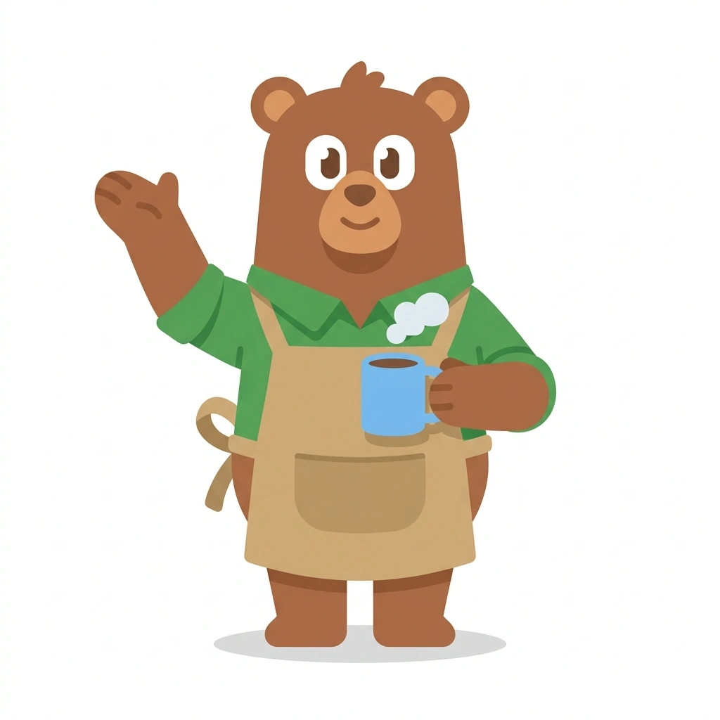 Bennie the Bear, the guide who teaches the How to Brew Better Coffee course