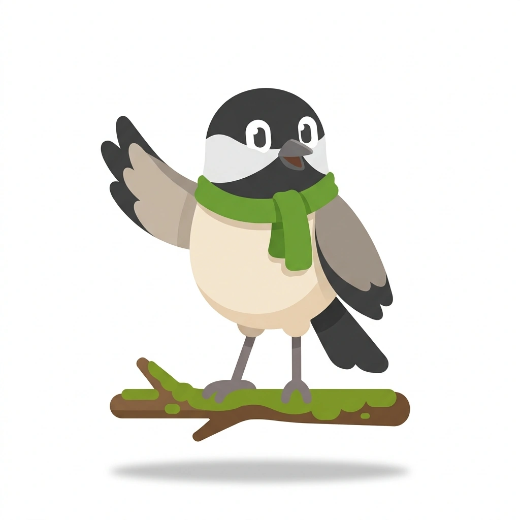 Charlie the Chickadee, the guide who teaches the Hand-Feeding Wild Birds course