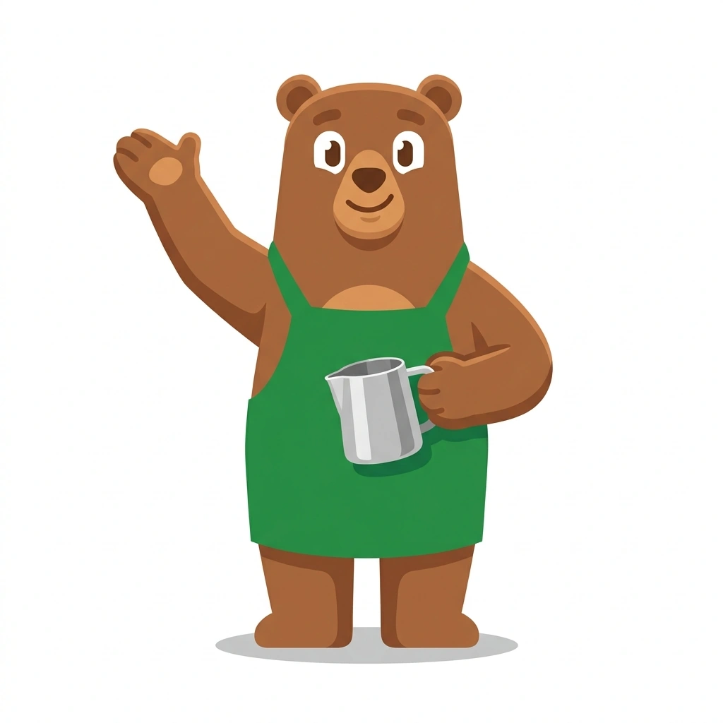 Barnaby the Bear, the guide who teaches the The Craft of the Barista course