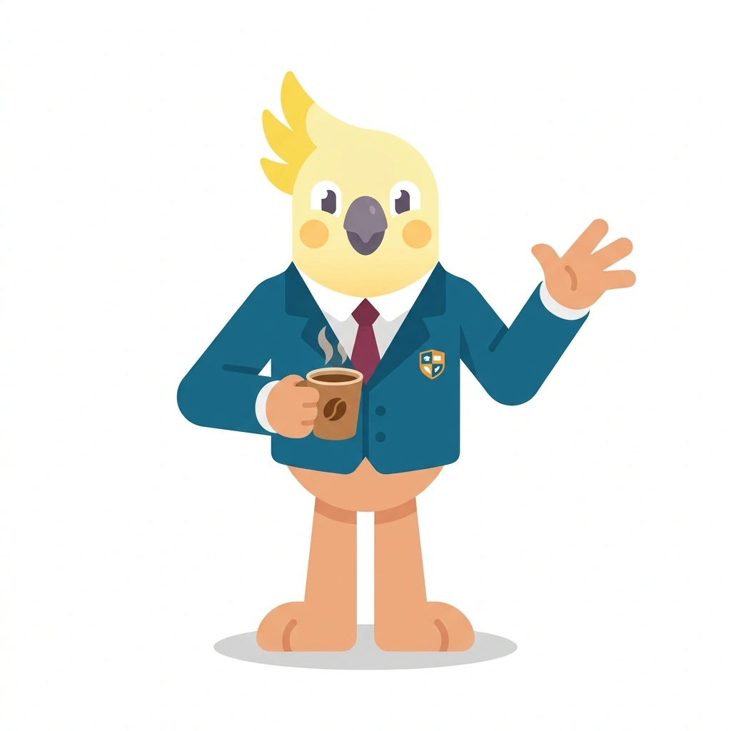 Cal the Cockatoo, the guide who teaches the Confident Conversation and Connection course