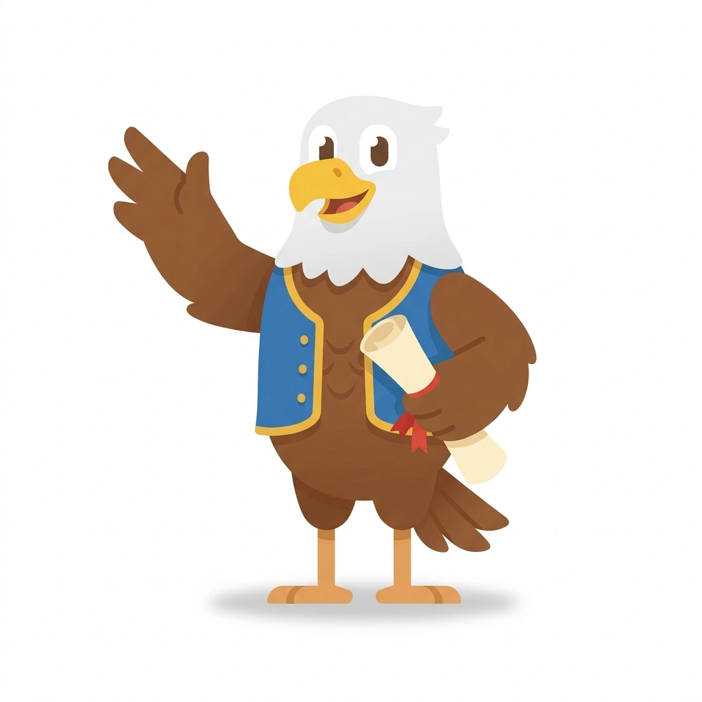 Bella the Bald Eagle, the guide who teaches the Bill of Rights in Real Life course