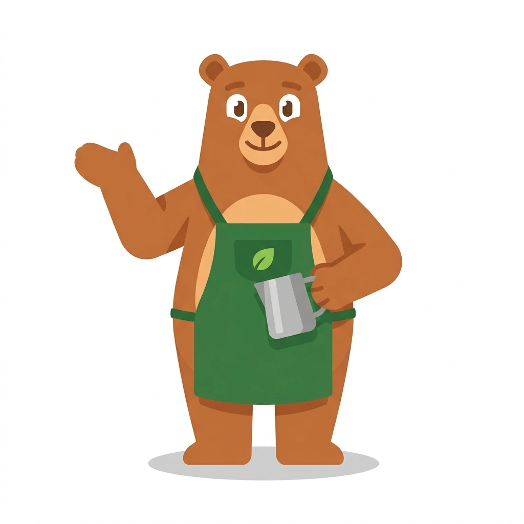 Barnaby the Bear, the guide who teaches the Everyday Barista Skills course