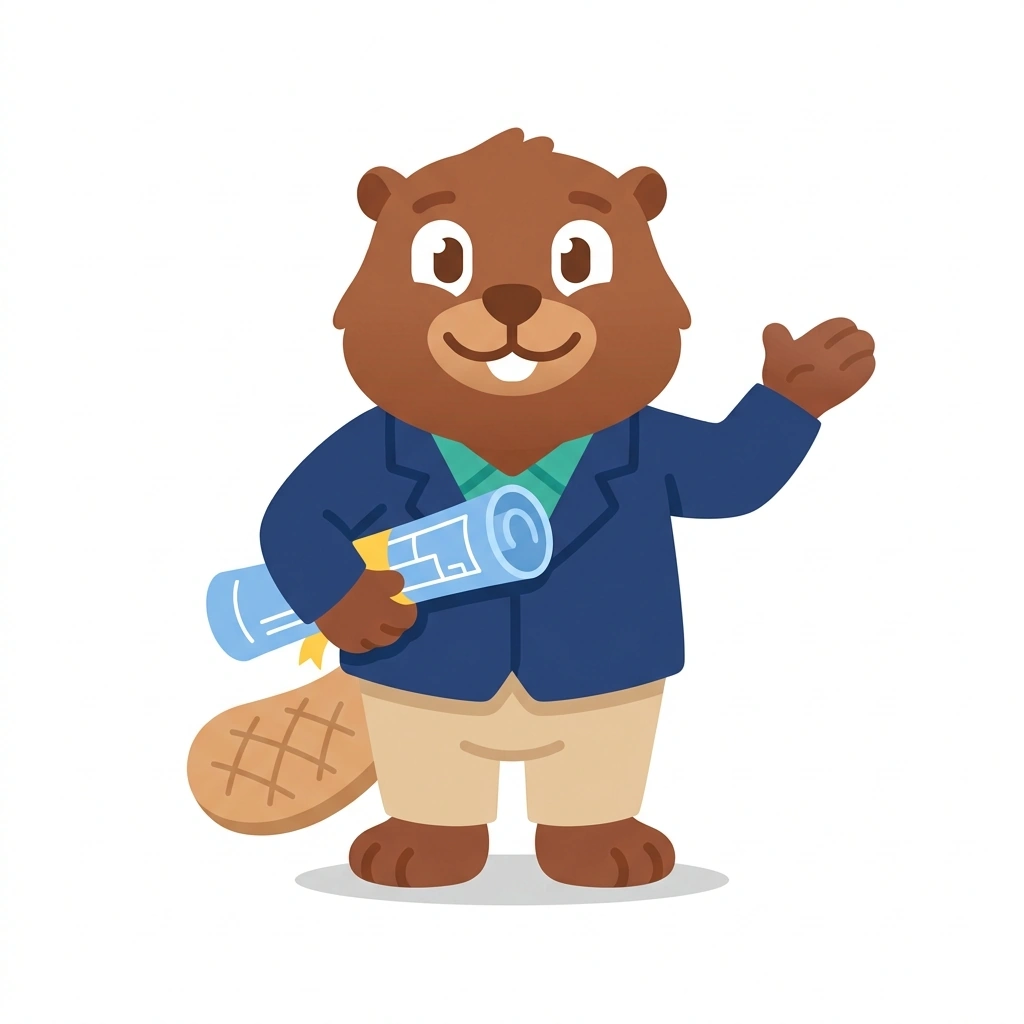 Barnaby the Beaver, the guide who teaches the Starting a Business from Scratch course
