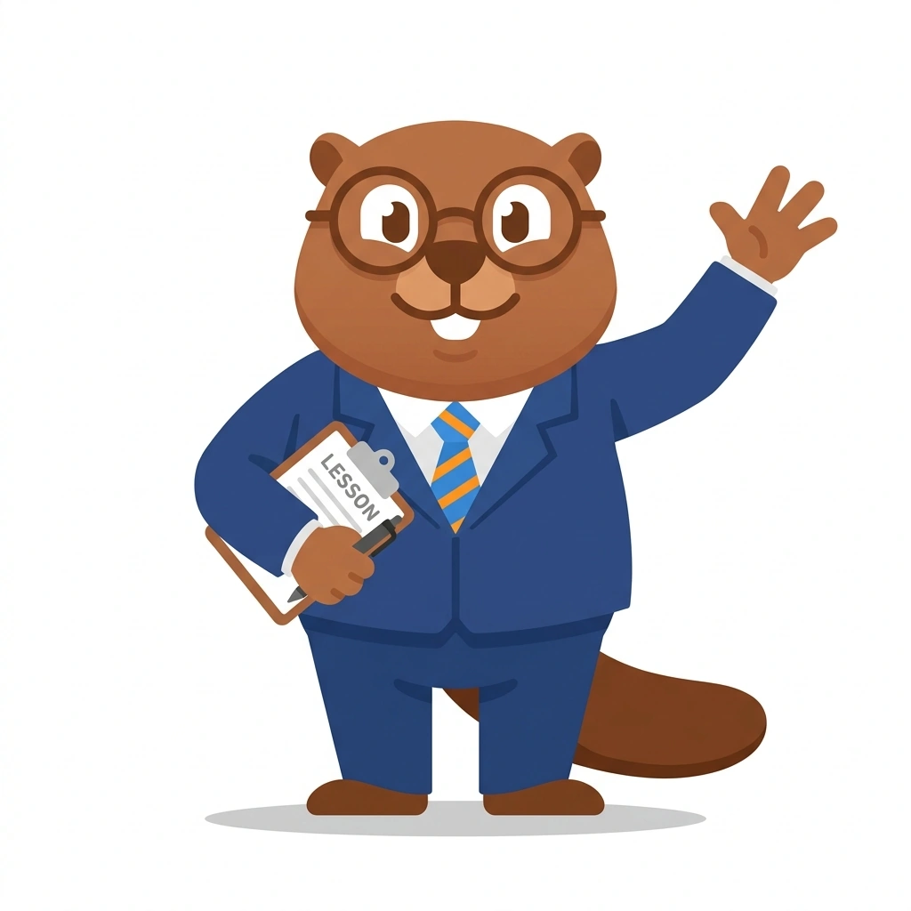 Bizzy the Beaver, the guide who teaches the Business Management for Growth course
