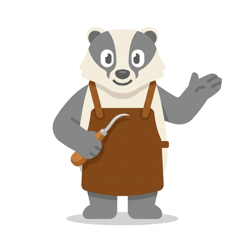 Barnaby the Badger, the guide who teaches the Traditional Shoe Construction course