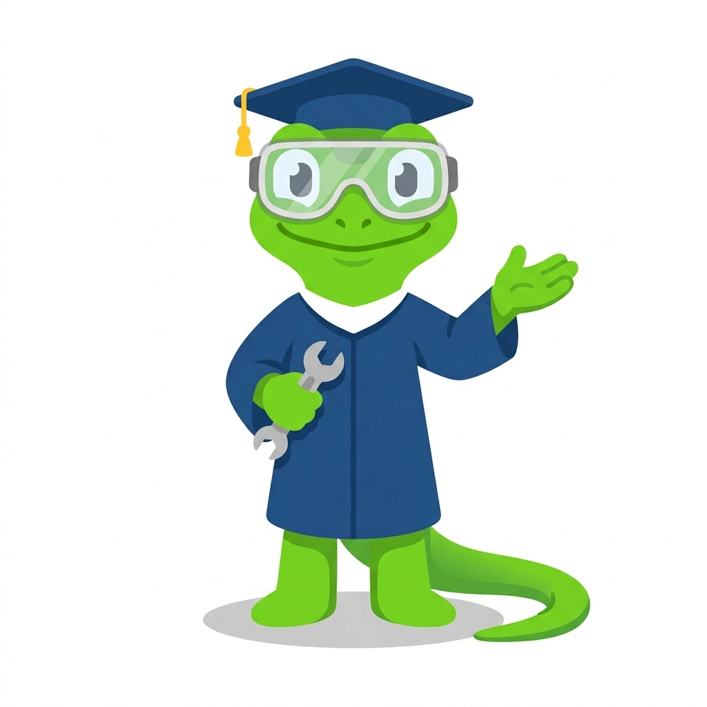 Gizmo the Gecko, the guide who teaches the How Electricity Powers Machines course