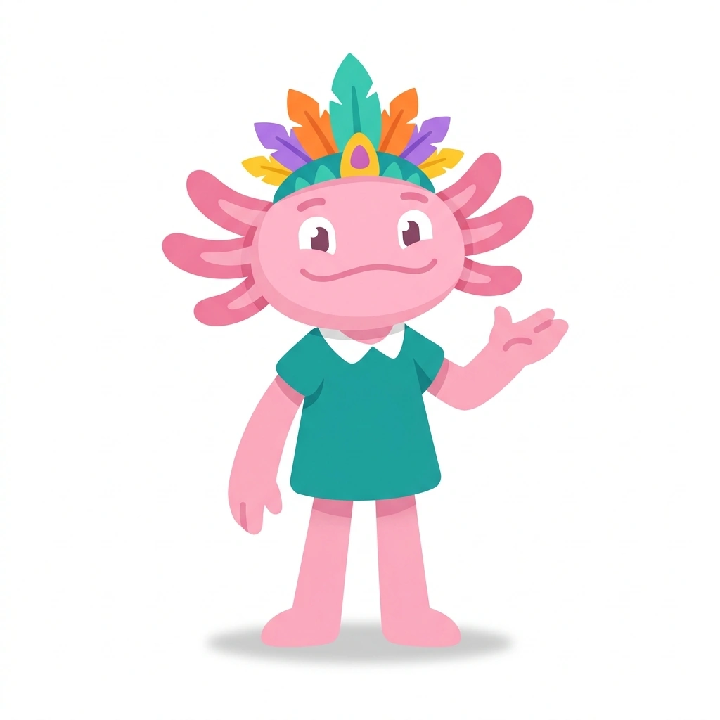 Axo the Axolotl, the guide who teaches the The World of the Mexica course