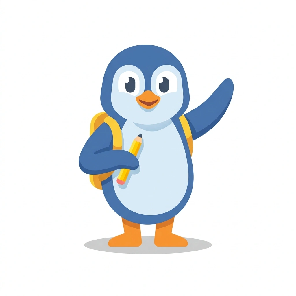 Penny the Penguin, the guide who teaches the Words for the Classroom course