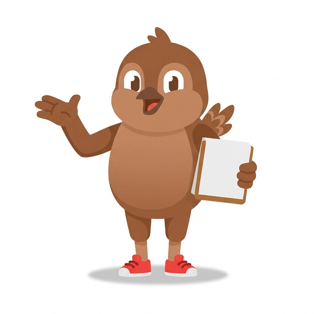 Sprout the Sparrow, the guide who teaches the Starting from Scratch course