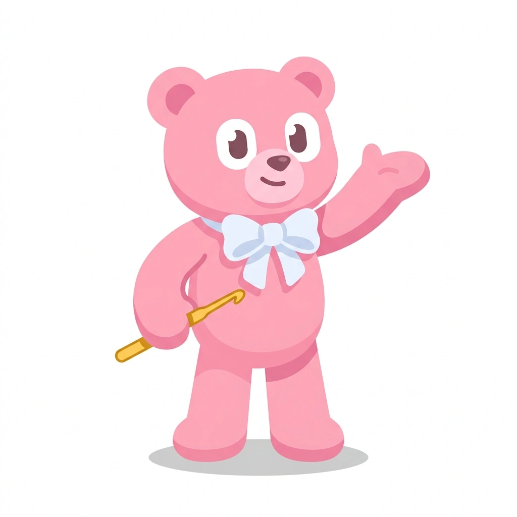 Barnaby the Bear, the guide who teaches the Crochet Crafts and Pretty Bakes course