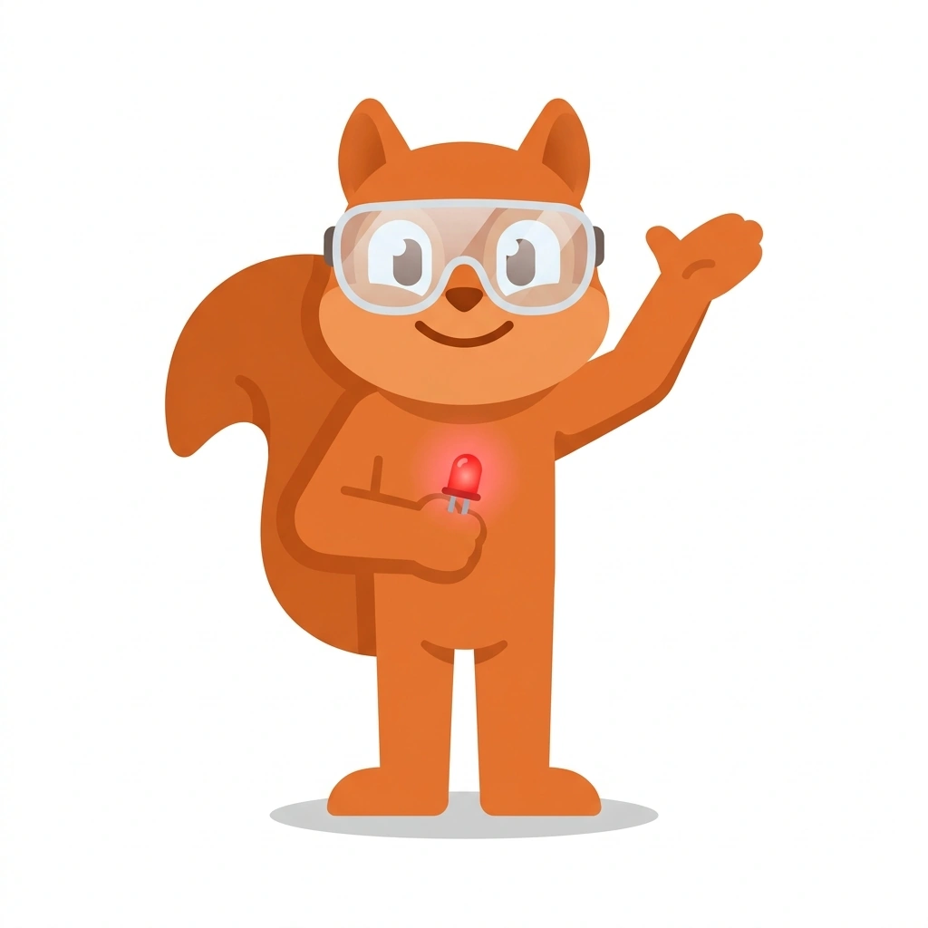 Sparky the Squirrel, the guide who teaches the How Circuits Work course
