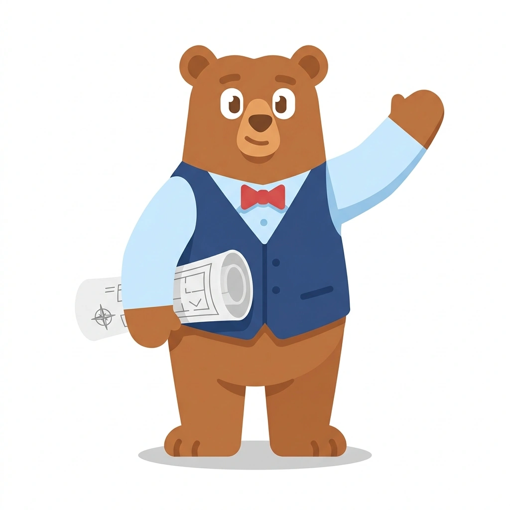 Barnaby the Bear, the guide who teaches the Real Estate Deal Structuring course