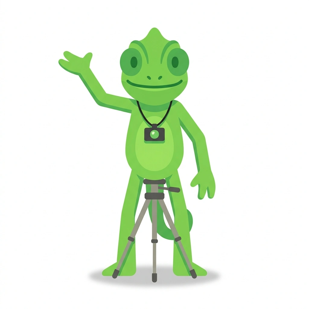 Clapper the Chameleon, the guide who teaches the Cinematography: The Visual Language course