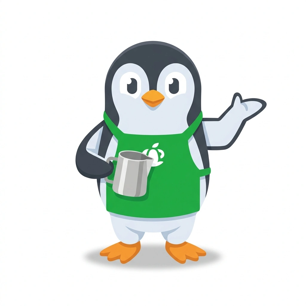 Pip the Penguin, the guide who teaches the Starbucks Beverage Routine & Recipes course