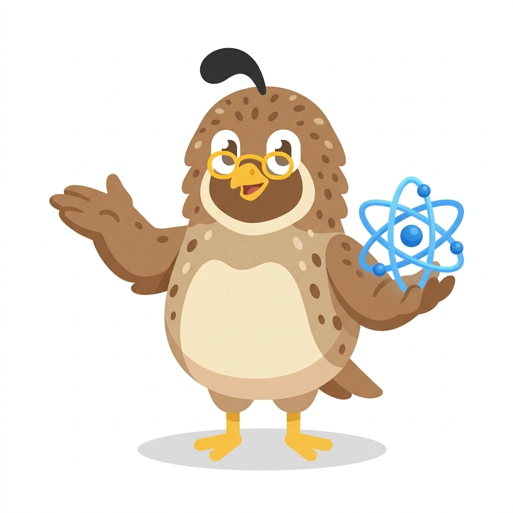 Quark the Quail, the guide who teaches the How Quantum Physics Works course