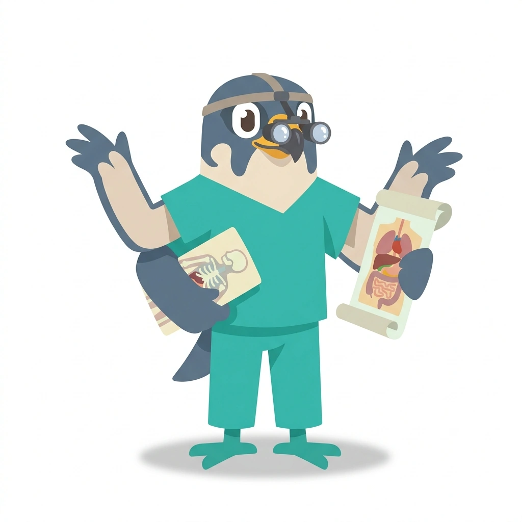 Felix the Falcon, the guide who teaches the Visual Anatomy for Plastic Surgery course
