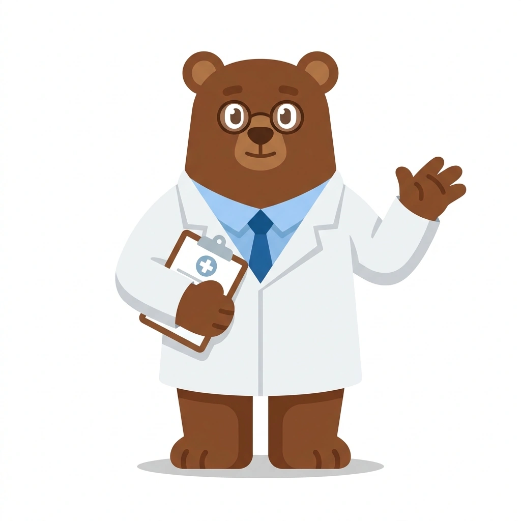 Barnaby the Bear, the guide who teaches the How Medicine Works course