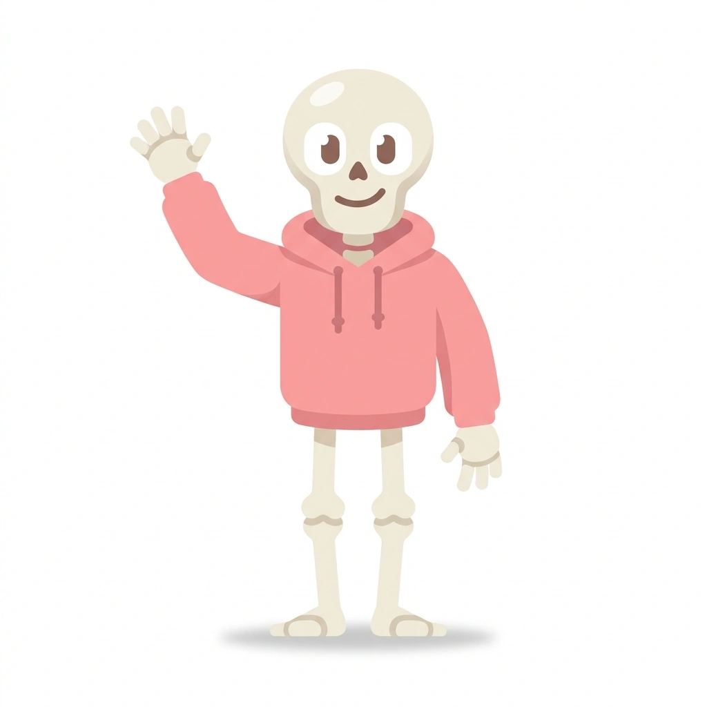 Bella the Bone, the guide who teaches the Human Body in Care Work course