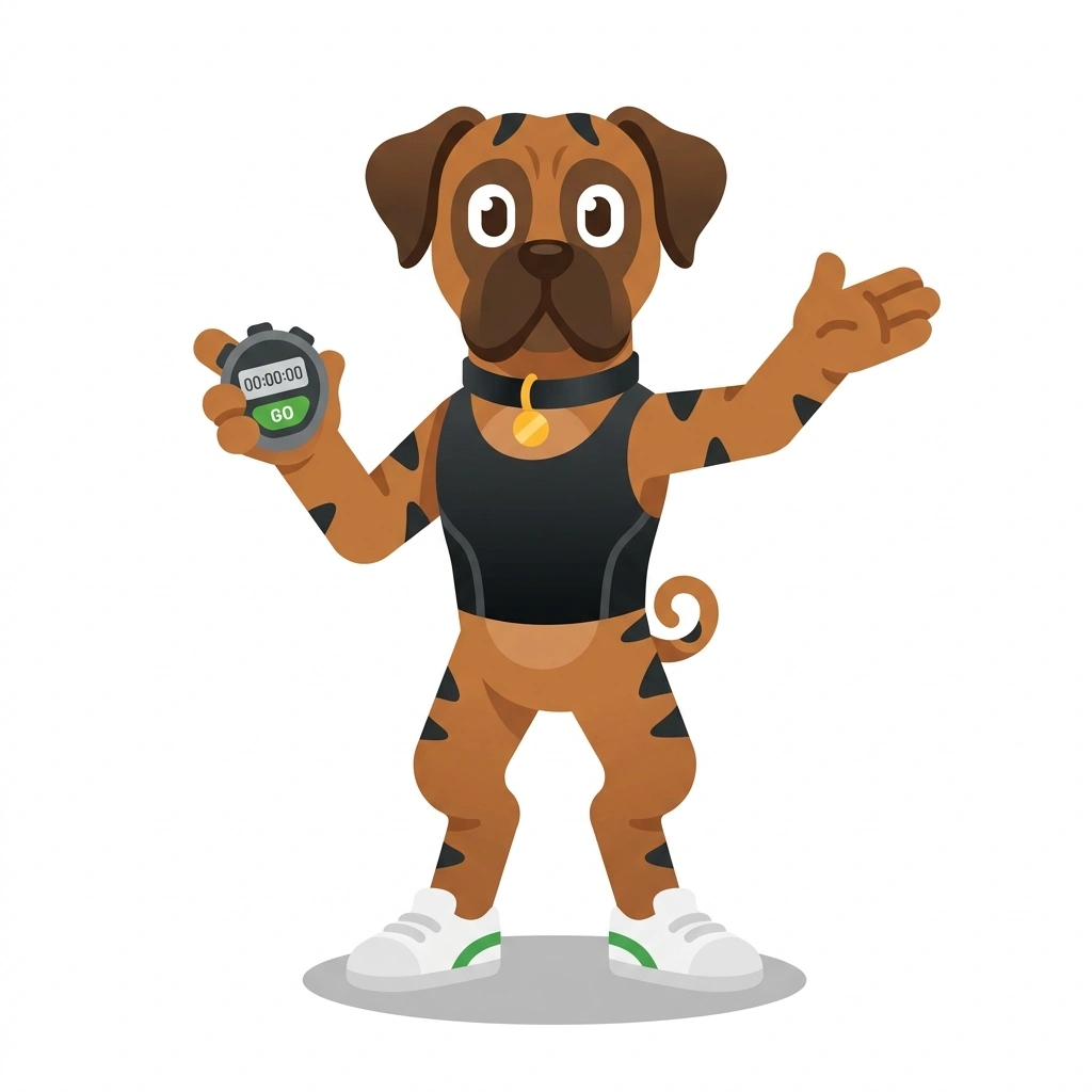 Buster the Boxer, the guide who teaches the EMS Training with Miha Bodytec course