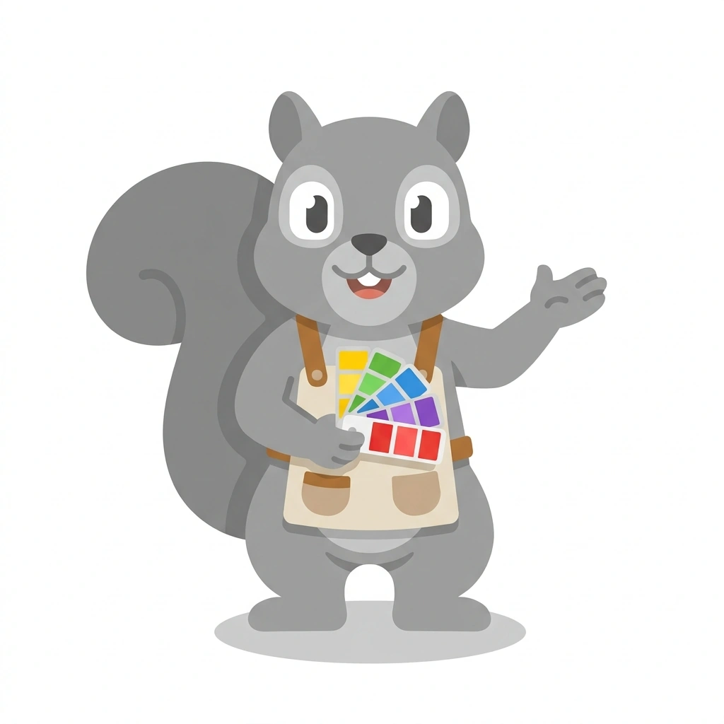 Swatch the Squirrel, the guide who teaches the Room Color and Shading course