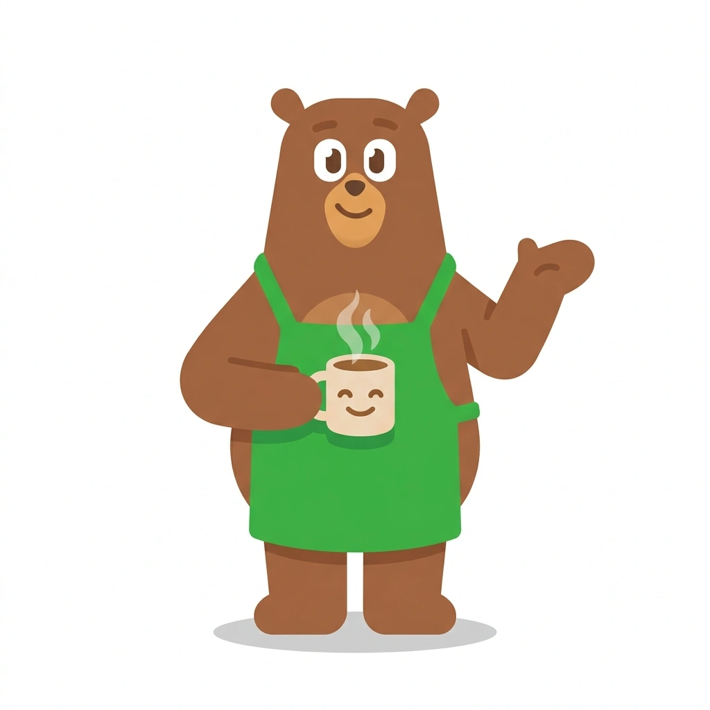 Bennie the Bear, the guide who teaches the How to Brew Better Coffee course