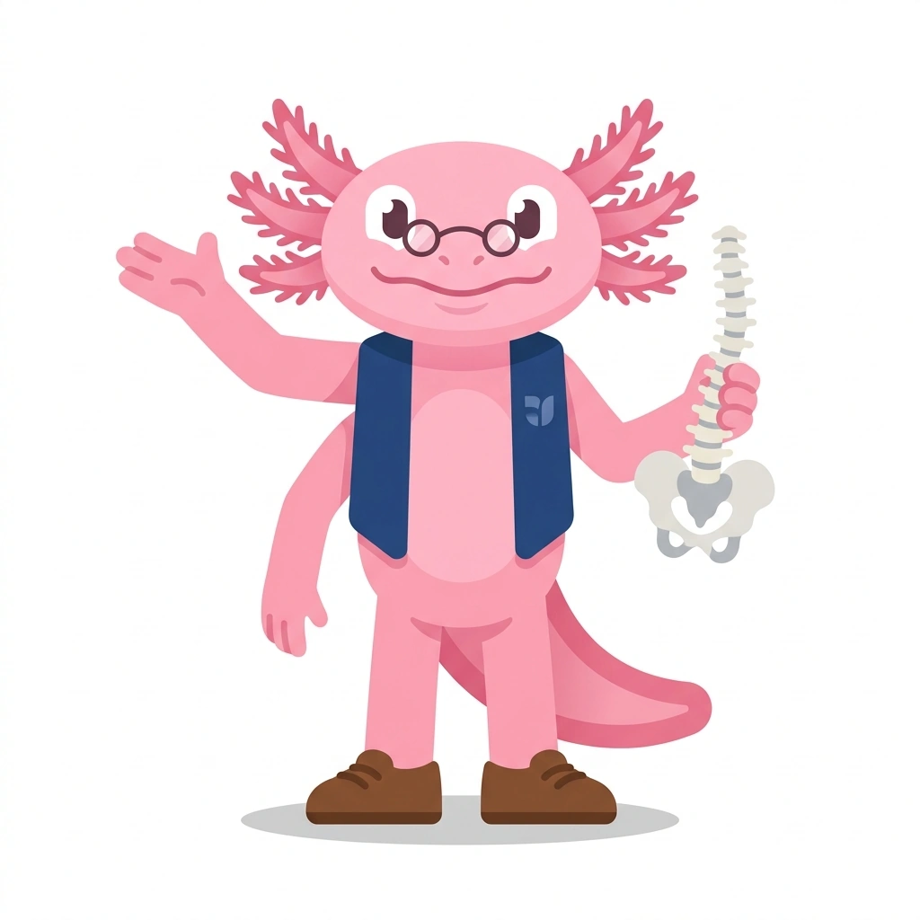 Atlas the Axolotl, the guide who teaches the Pilates Anatomy and Posture course