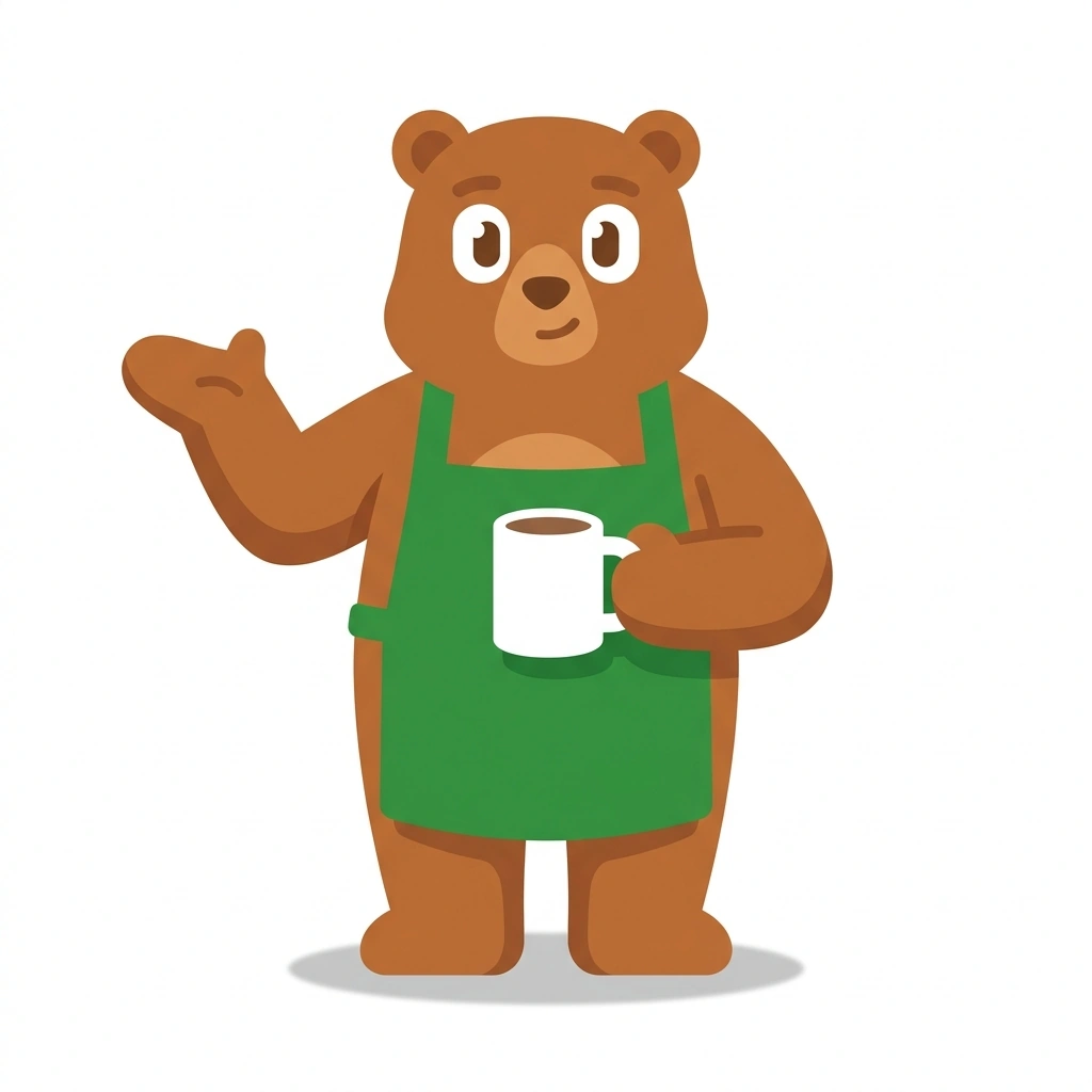Barney the Barista Bear, the guide who teaches the Confident Cafe Ordering course